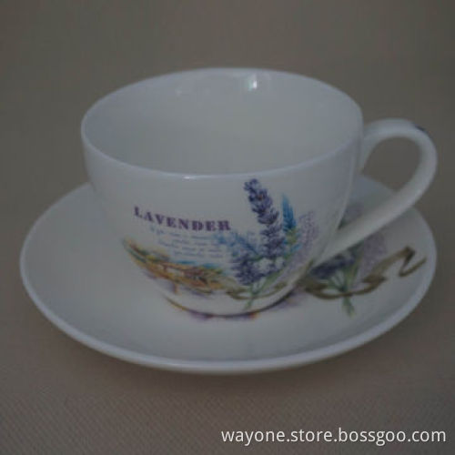 New Bone China Tea Cup/Saucer, 220cc, Lavender Design, Ideal for Gifts and Promotions
